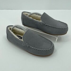 Lands End Womens Moccasin Slippers Sz. 7B Gray Suede, Lined, Cozy Comfort